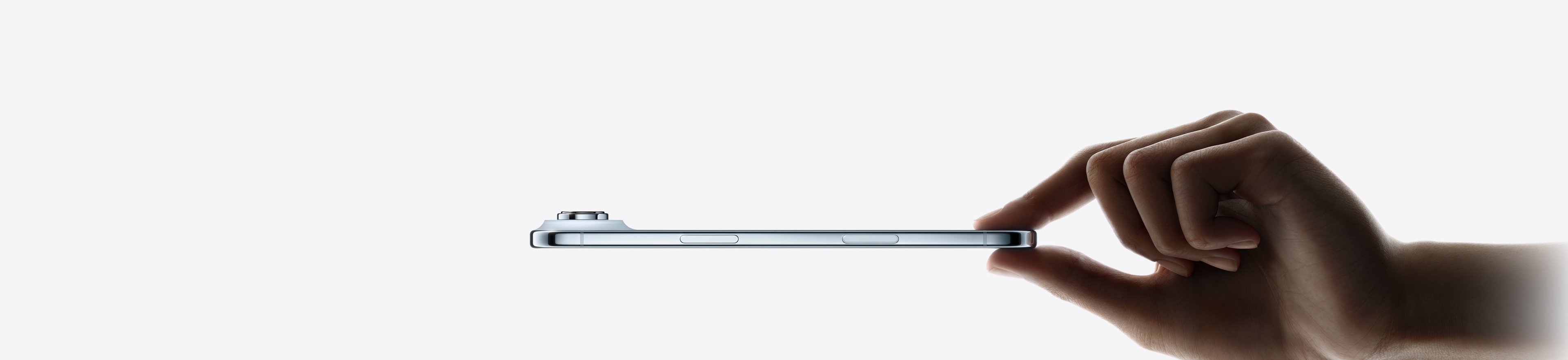 Side view of iPhone Air, showing very thin titanium side
